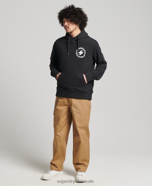 hombres Superdry negro sudadera con capucha y logo de globo terráqueo 2R68Z5119