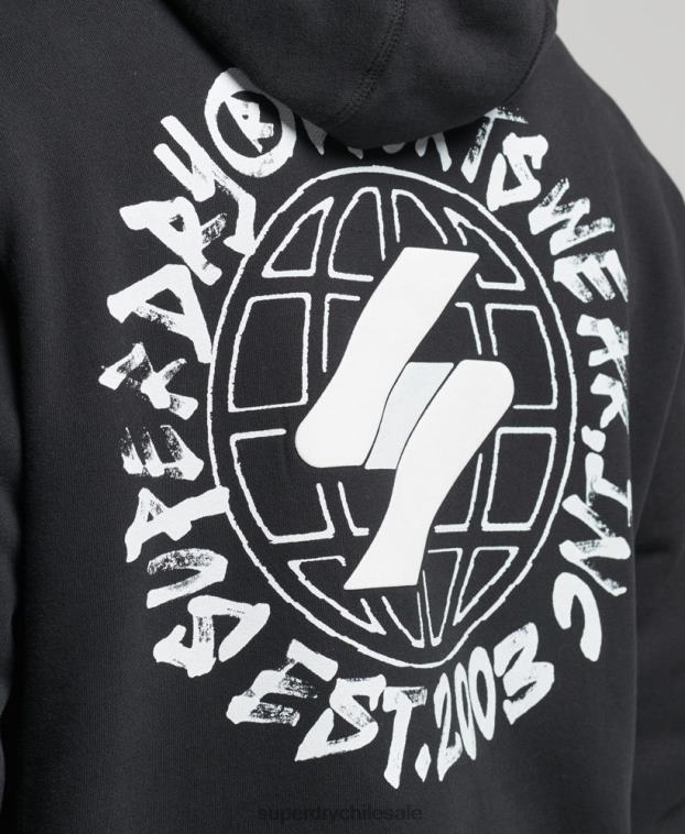 hombres Superdry negro sudadera con capucha y logo de globo terráqueo 2R68Z5119