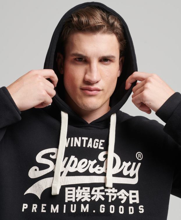 hombres Superdry negro sudadera con capucha y logo vintage 2R68Z5093