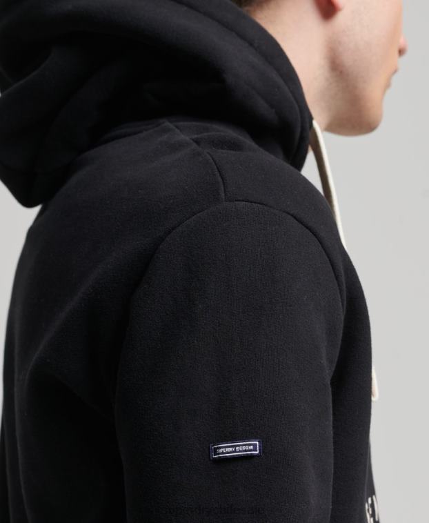 hombres Superdry negro sudadera con capucha y logo vintage 2R68Z5093