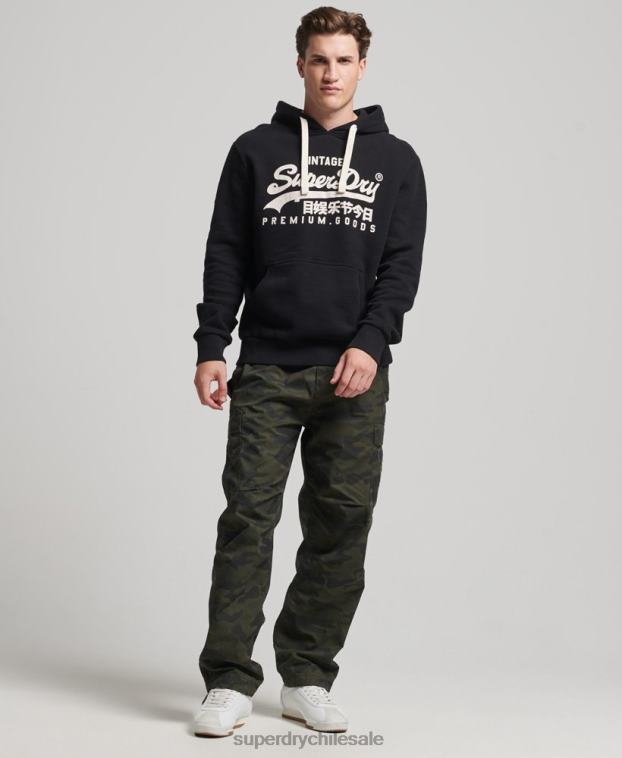 hombres Superdry negro sudadera con capucha y logo vintage 2R68Z5093