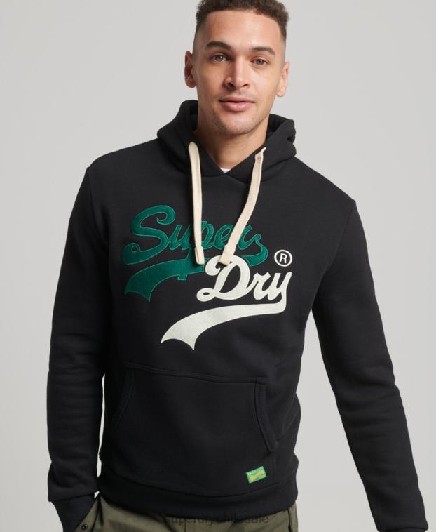 hombres Superdry negro sudadera con capucha y logo vintage 2R68Z5145