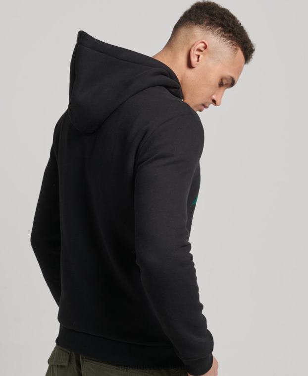 hombres Superdry negro sudadera con capucha y logo vintage 2R68Z5145
