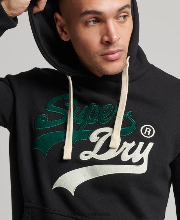 hombres Superdry negro sudadera con capucha y logo vintage 2R68Z5145