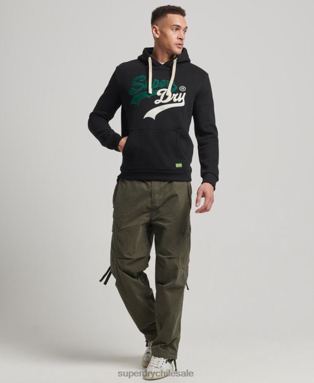hombres Superdry negro sudadera con capucha y logo vintage 2R68Z5145