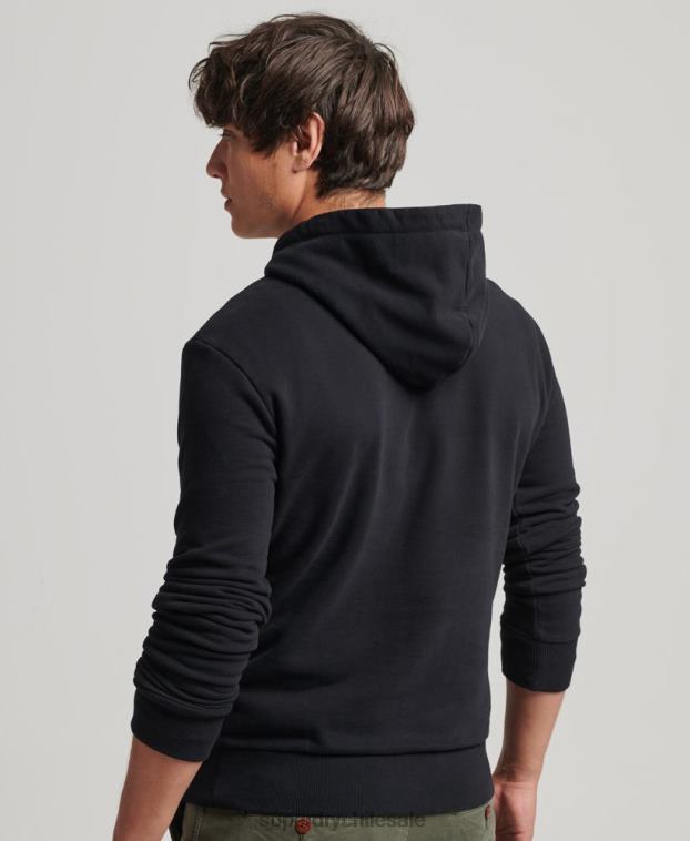 hombres Superdry negro sudadera con capucha y logo vintage 2R68Z5223