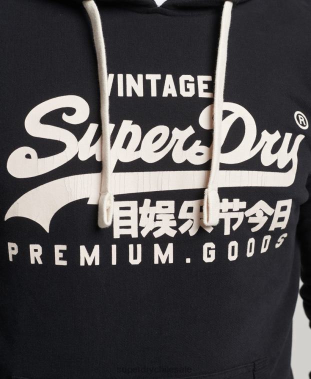 hombres Superdry negro sudadera con capucha y logo vintage 2R68Z5223