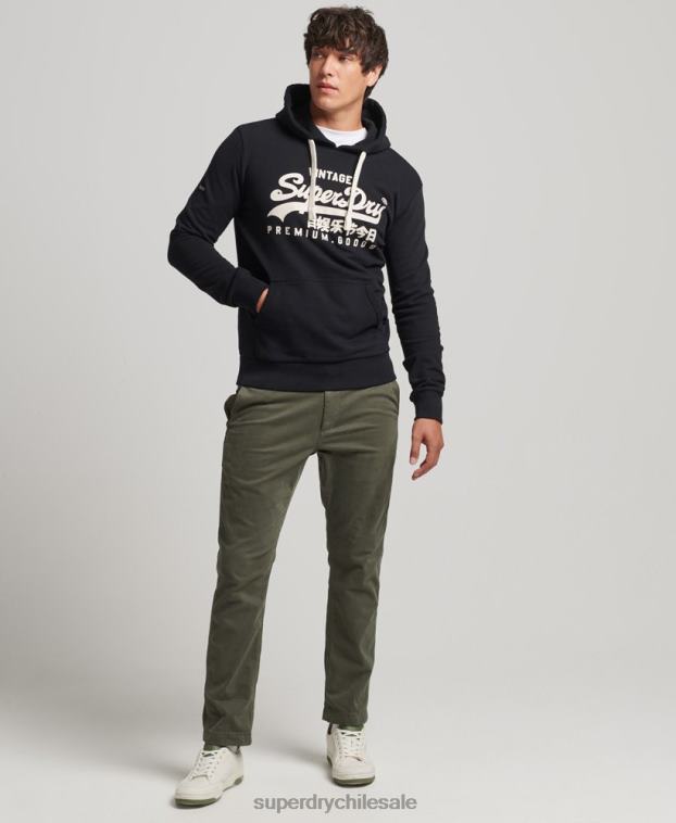 hombres Superdry negro sudadera con capucha y logo vintage 2R68Z5223