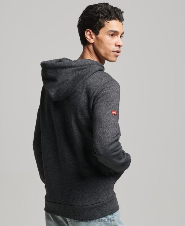 hombres Superdry negro sudadera con capucha y logo vintage 2R68Z728
