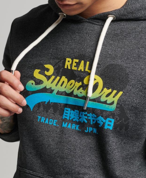 hombres Superdry negro sudadera con capucha y logo vintage 2R68Z728