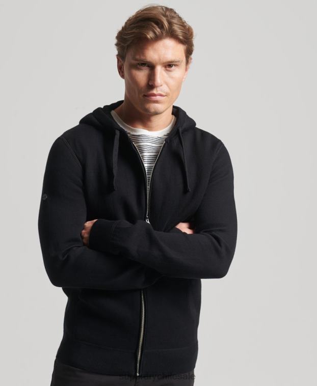 hombres Superdry negro sudadera con cremallera Essential de algodón orgánico 2R68Z5262