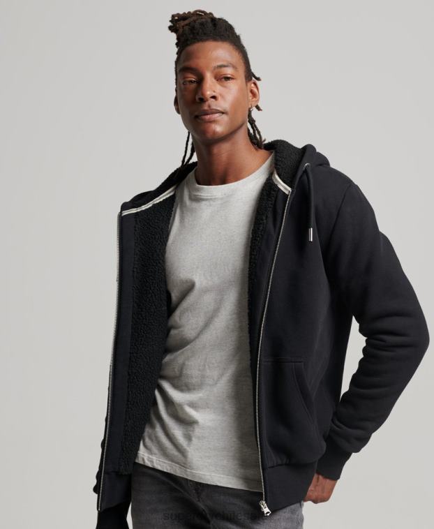 hombres Superdry negro sudadera con cremallera y forro de borreguito esencial 2R68Z639
