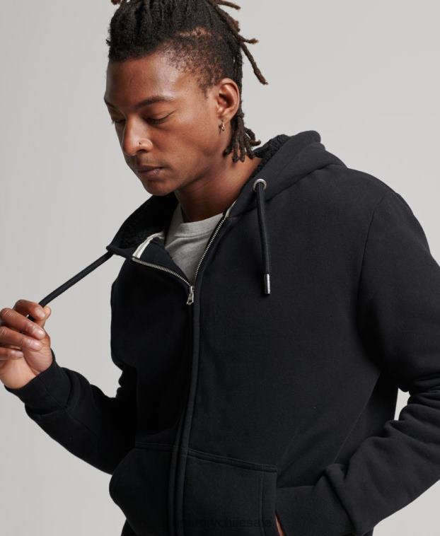 hombres Superdry negro sudadera con cremallera y forro de borreguito esencial 2R68Z639