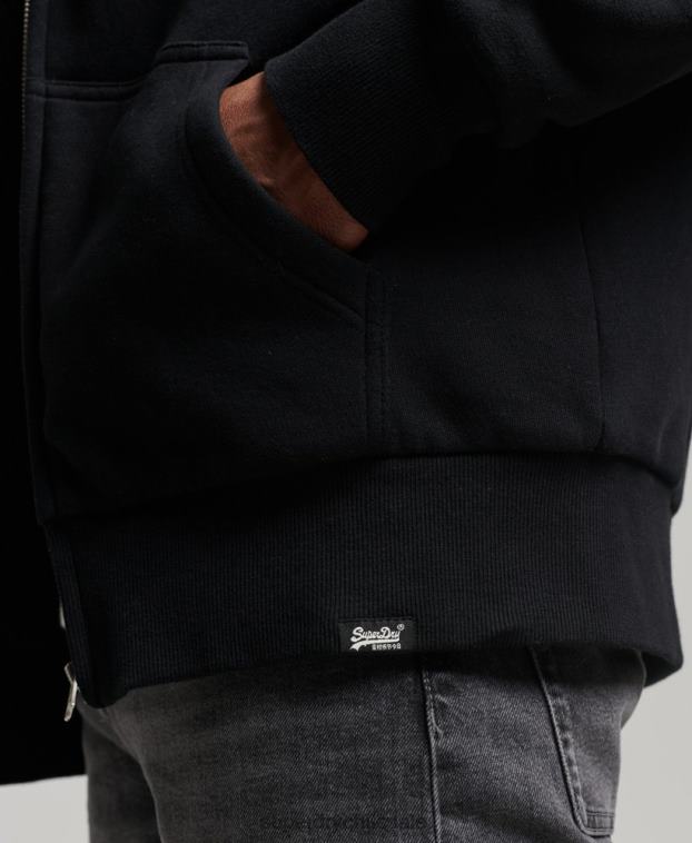 hombres Superdry negro sudadera con cremallera y forro de borreguito esencial 2R68Z639