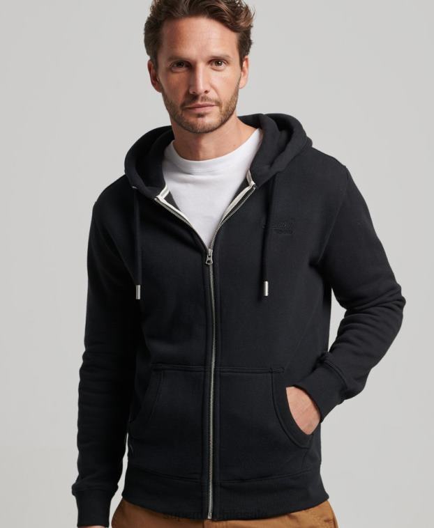 hombres Superdry negro sudadera con cremallera y logo bordado 2R68Z731