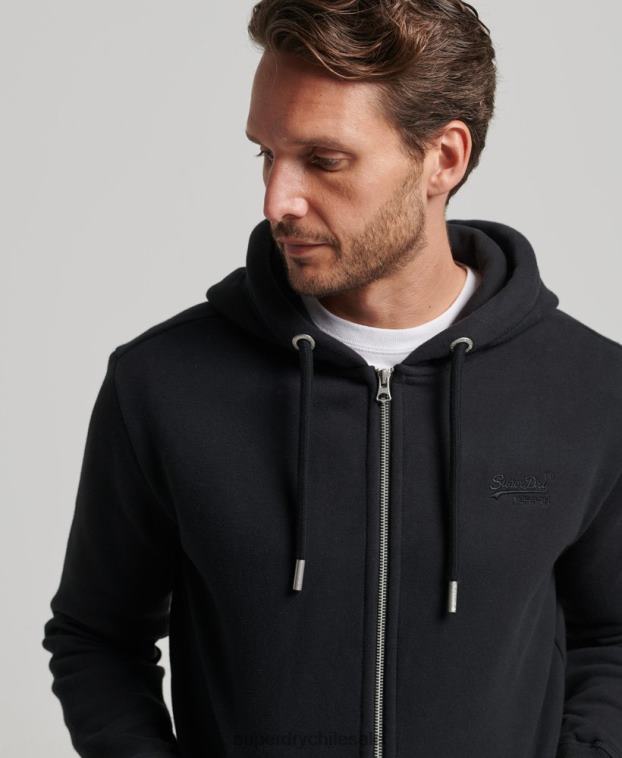 hombres Superdry negro sudadera con cremallera y logo bordado 2R68Z731