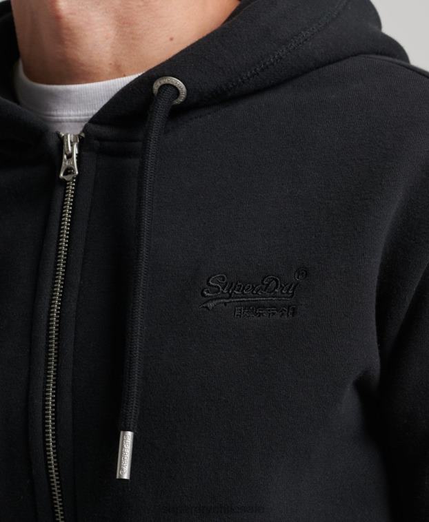 hombres Superdry negro sudadera con cremallera y logo bordado 2R68Z731