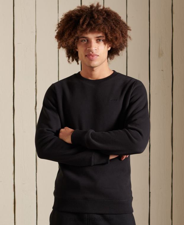 hombres Superdry negro sudadera con cuello redondo y logo bordado 2R68Z776