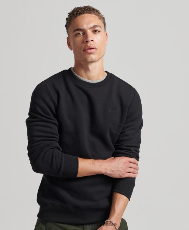 hombres Superdry negro sudadera con cuello redondo y logo esencial de algodón orgánico 2R68Z701