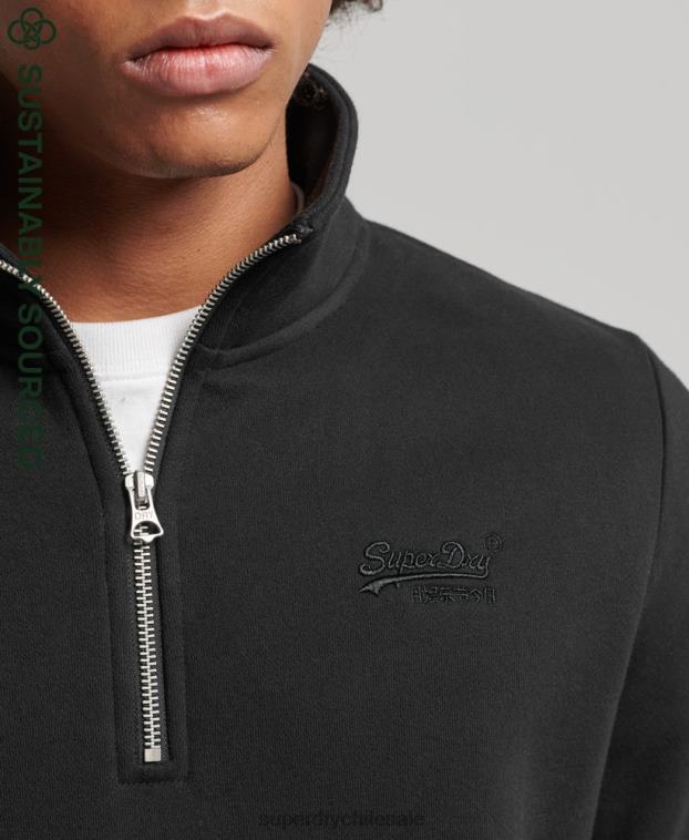 hombres Superdry negro sudadera con cuello tunecino y cremallera con logo vintage de algodón orgánico 2R68Z5047