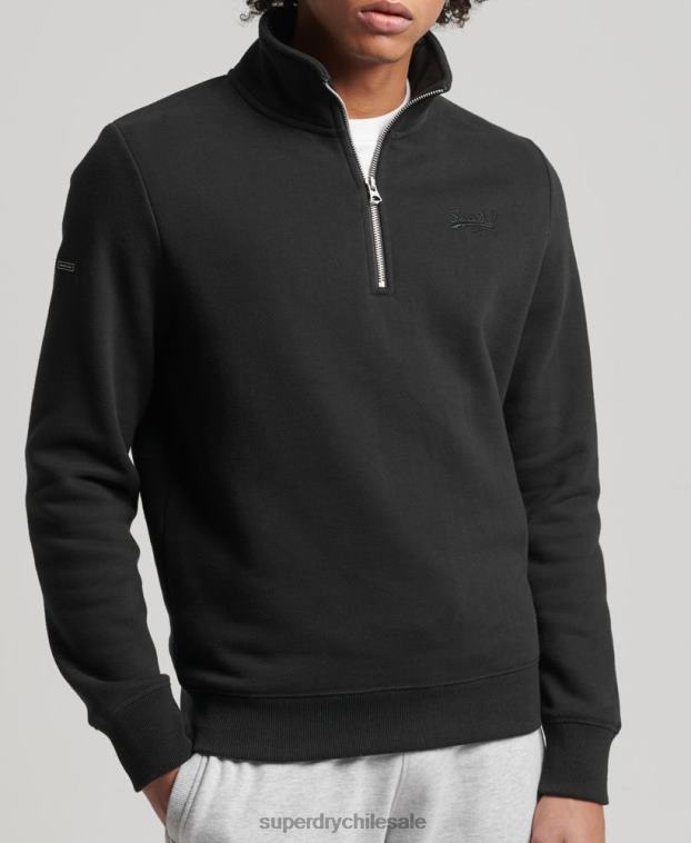 hombres Superdry negro sudadera con cuello tunecino y cremallera con logo vintage de algodón orgánico 2R68Z5047