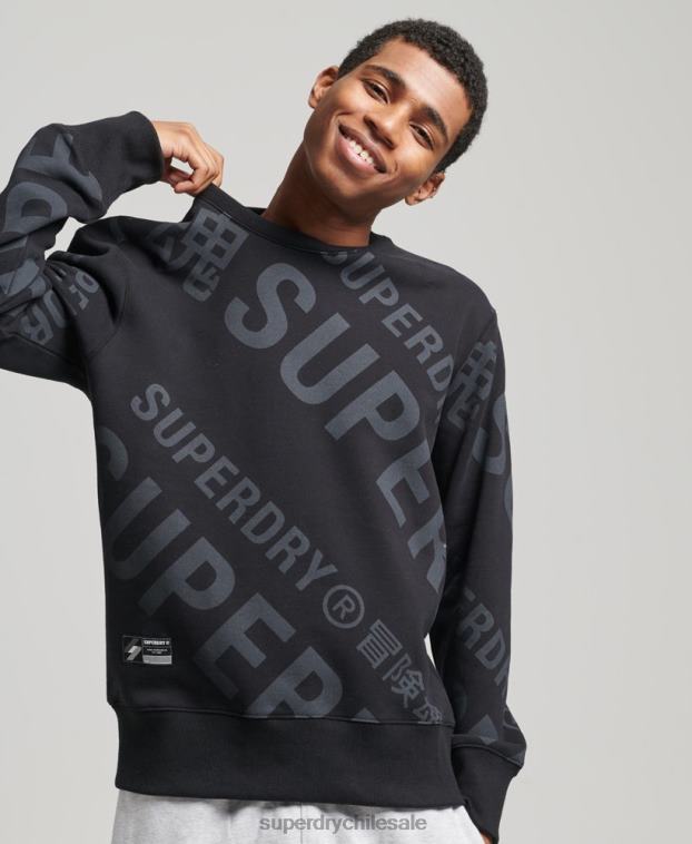 hombres Superdry negro sudadera con estampado de logo central en toda la prenda 2R68Z5802