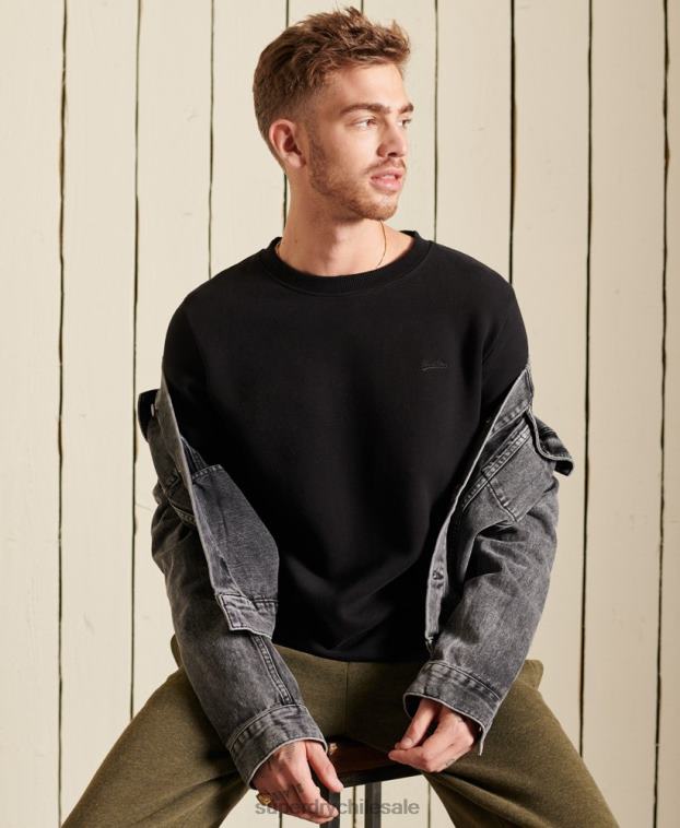 hombres Superdry negro sudadera de algodón orgánico con logo vintage 2R68Z771