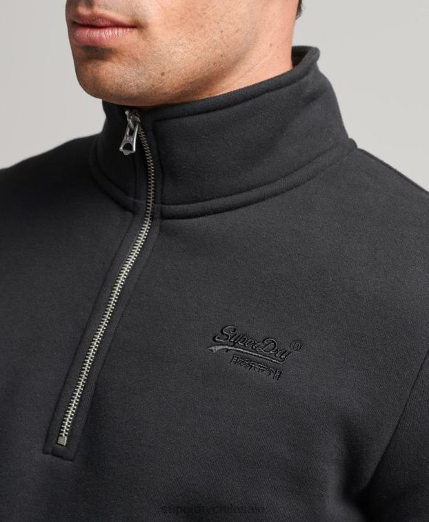hombres Superdry negro sudadera de algodón orgánico con media cremallera y logo esencial 2R68Z5109