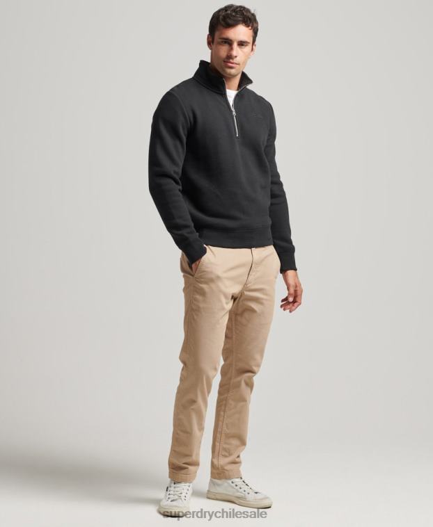 hombres Superdry negro sudadera de algodón orgánico con media cremallera y logo esencial 2R68Z5109