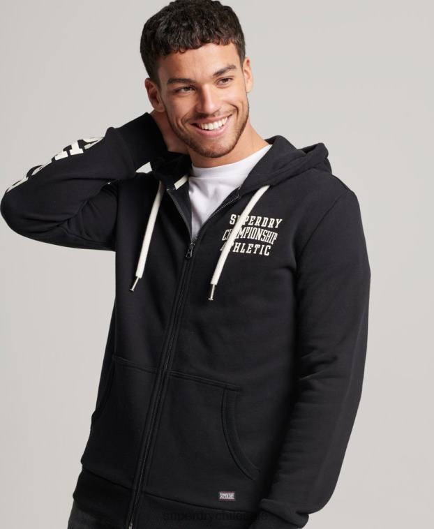 hombres Superdry negro sudadera deportiva con capucha y cremallera 2R68Z473