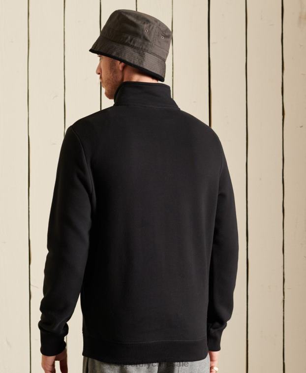 hombres Superdry negro sudadera henley con cremallera y logo bordado 2R68Z821