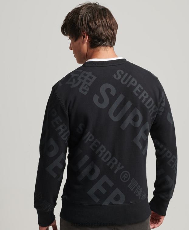 hombres Superdry negro sudadera holgada con cuello redondo y logo estampado 2R68Z786