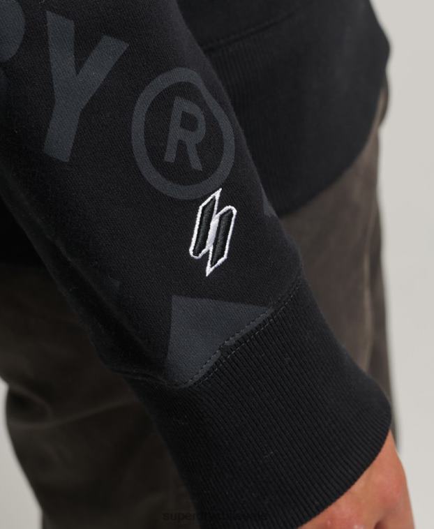 hombres Superdry negro sudadera holgada con cuello redondo y logo estampado 2R68Z786