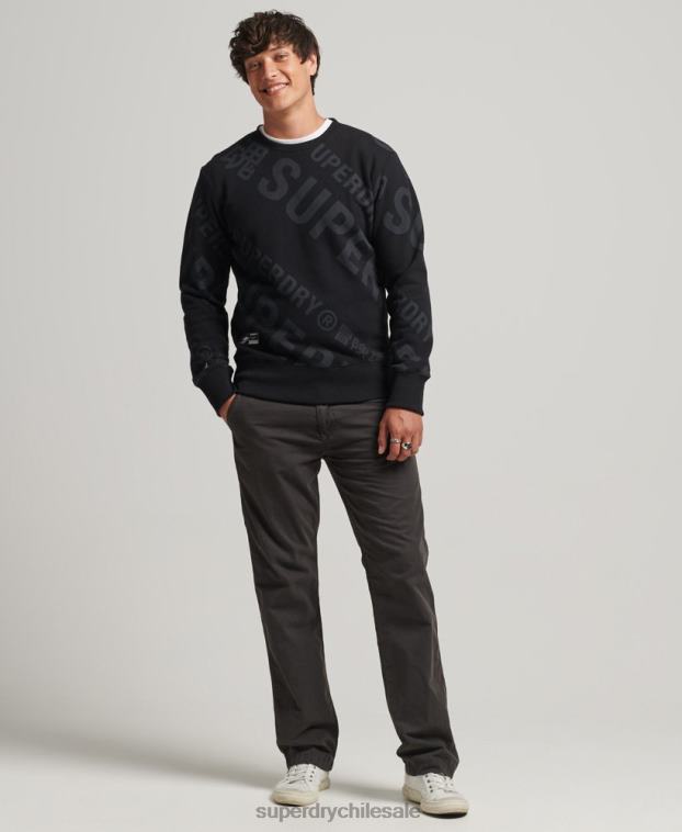 hombres Superdry negro sudadera holgada con cuello redondo y logo estampado 2R68Z786