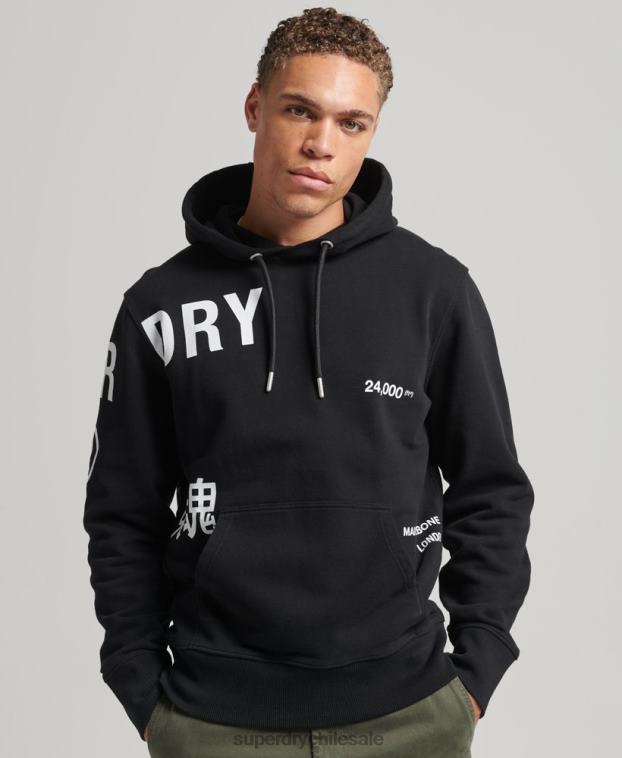 hombres Superdry negro sudadera holgada con logo estampado 2R68Z5084