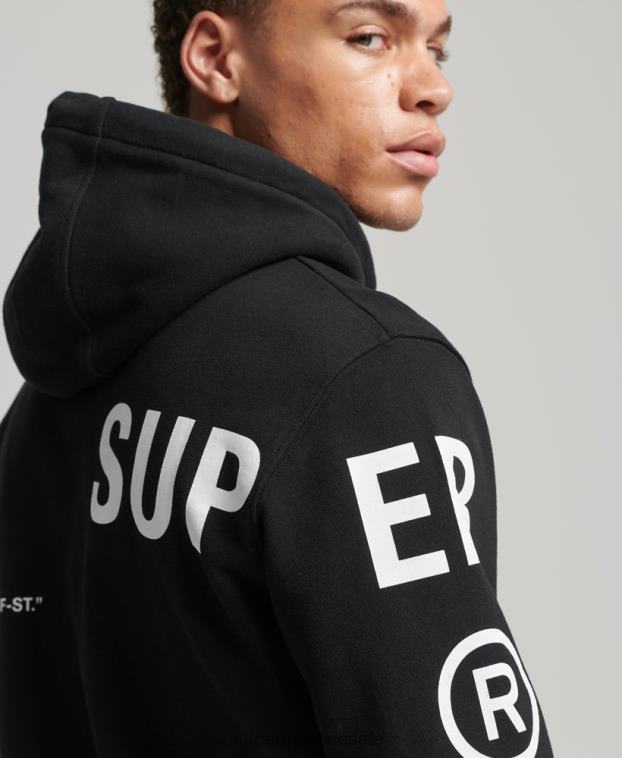 hombres Superdry negro sudadera holgada con logo estampado 2R68Z5084