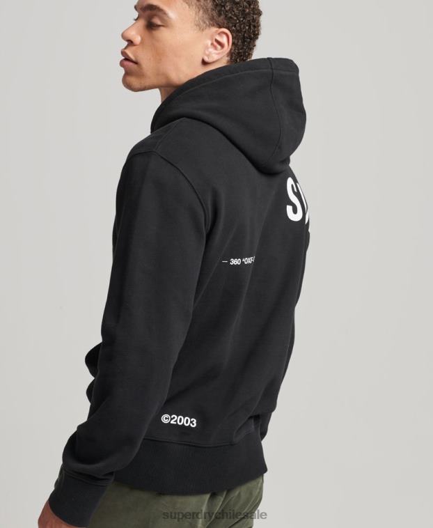 hombres Superdry negro sudadera holgada con logo estampado 2R68Z5084