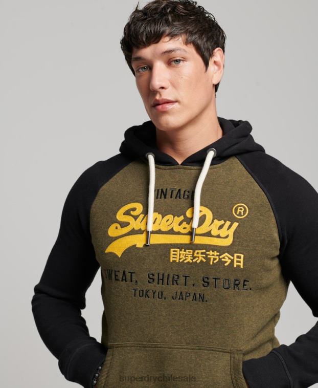 hombres Superdry negro sudadera raglan heritage con logo vintage de algodón orgánico 2R68Z509