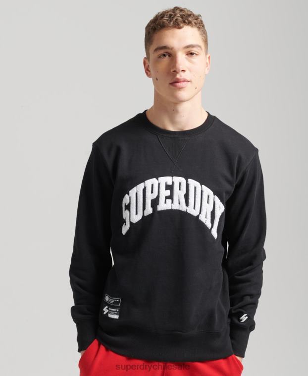 hombres Superdry negro sudadera varsity arch crew 2R68Z5134