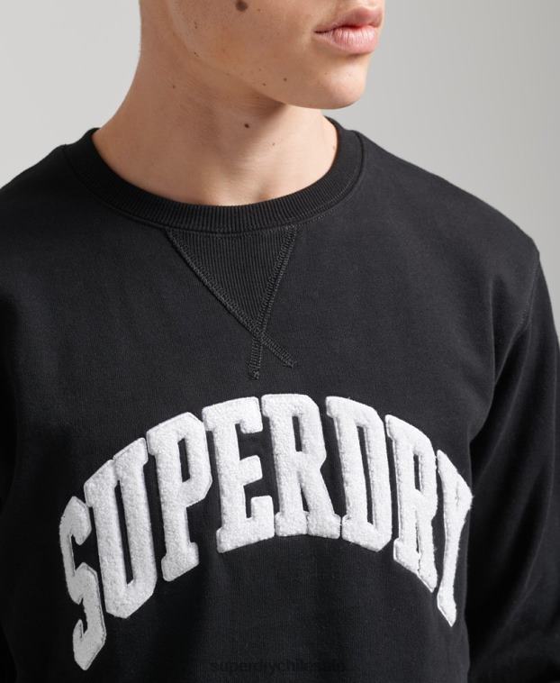 hombres Superdry negro sudadera varsity arch crew 2R68Z5134