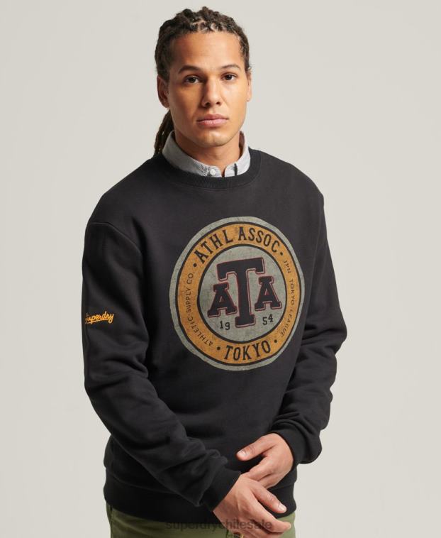hombres Superdry negro sudadera vintage con cuello redondo 2R68Z845