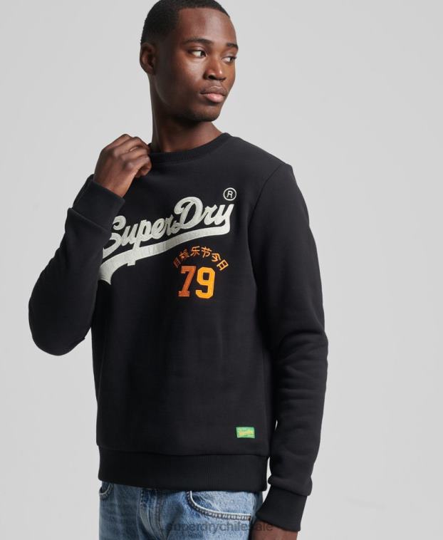hombres Superdry negro sudadera vintage con logo de interés 2R68Z740