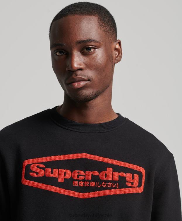 hombres Superdry negro sudadera vintage con logo de juego de los 90 2R68Z5074