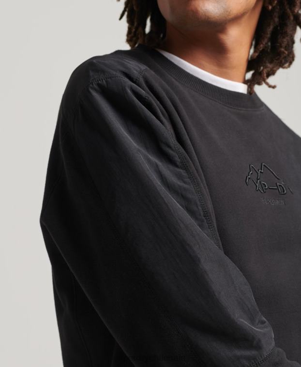 hombres Superdry negro sudadera xp-d con mezcla de tejidos híbridos 2R68Z794