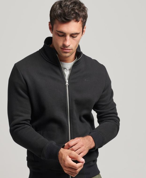 hombres Superdry negro top deportivo de algodón orgánico con cremallera y logo vintage 2R68Z5030