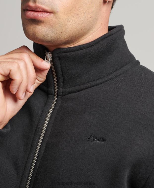 hombres Superdry negro top deportivo de algodón orgánico con cremallera y logo vintage 2R68Z5030