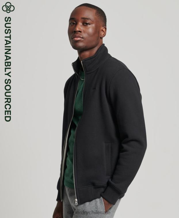 hombres Superdry negro top deportivo de algodón orgánico con cremallera y logo vintage 2R68Z5153