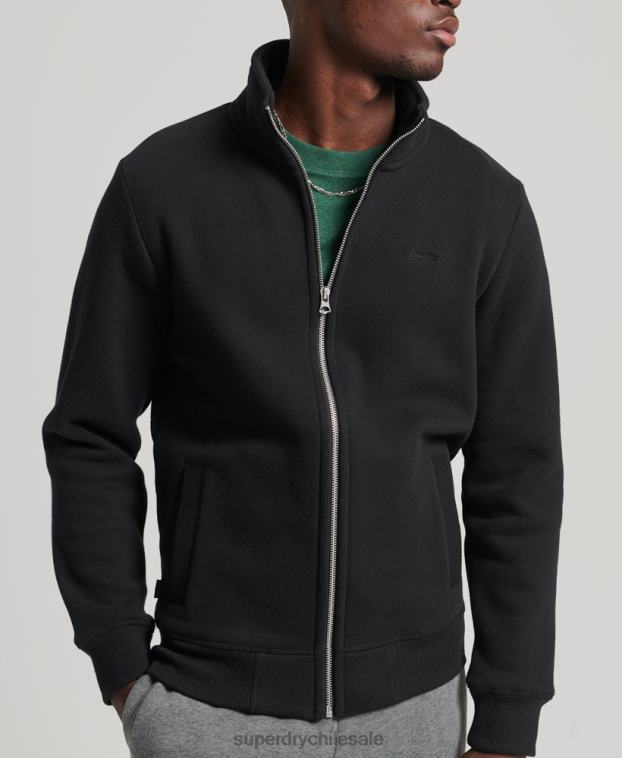 hombres Superdry negro top deportivo de algodón orgánico con cremallera y logo vintage 2R68Z5153