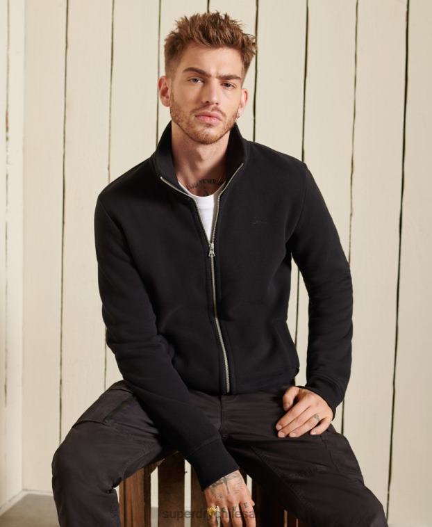 hombres Superdry negro top deportivo de algodón orgánico con cremallera y logo vintage 2R68Z5211