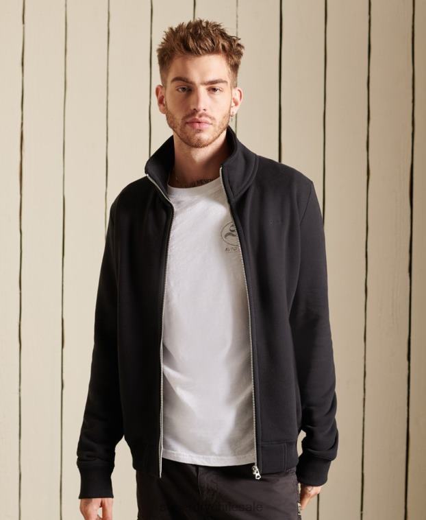 hombres Superdry negro top deportivo de algodón orgánico con cremallera y logo vintage 2R68Z5211